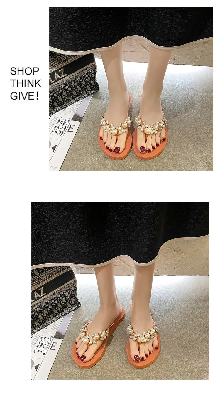 Women Pearl Rhinestone Sandals Summer Flip Flops — feature 7