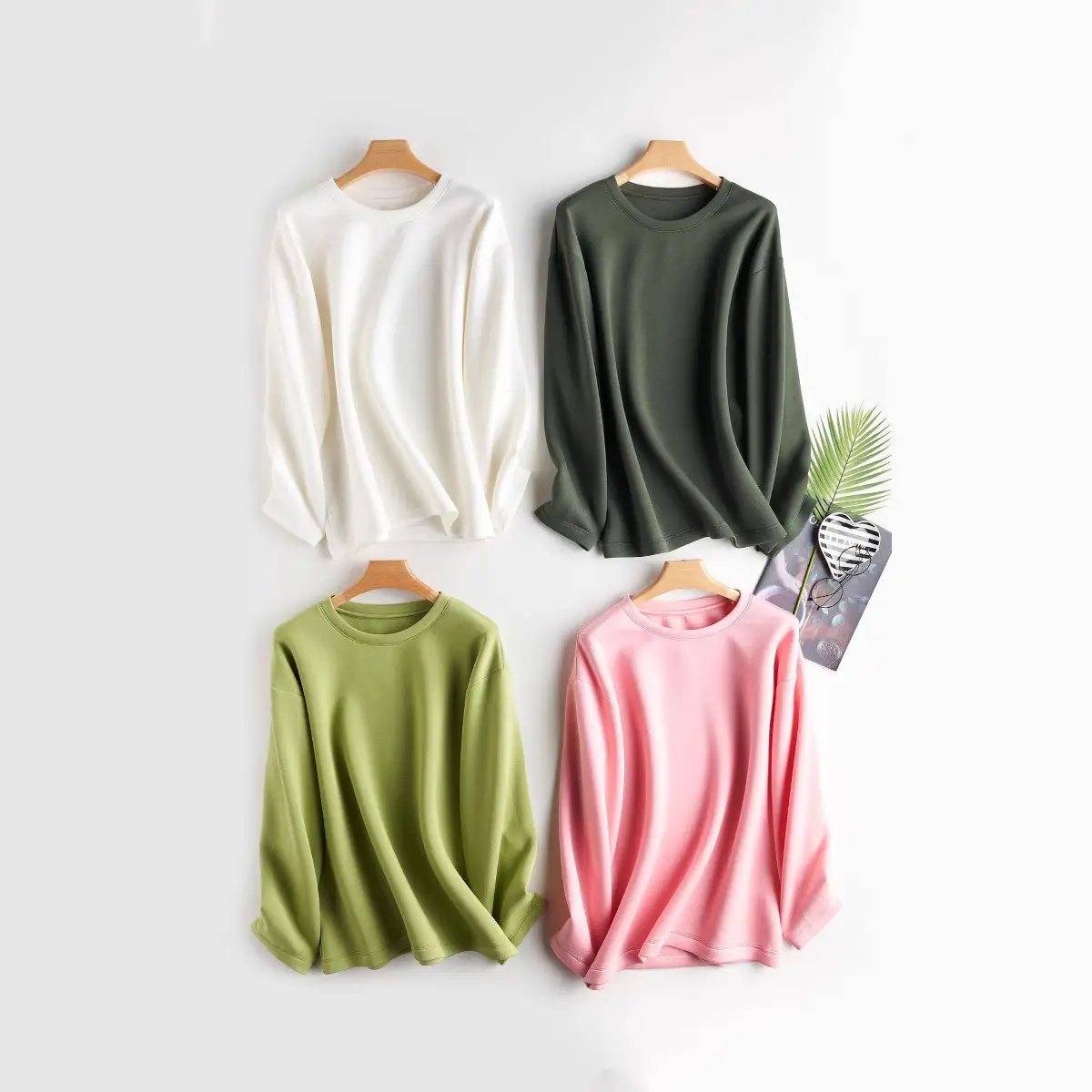 Women Blue Air Layer Long Sleeve T-Shirt Korean Style
