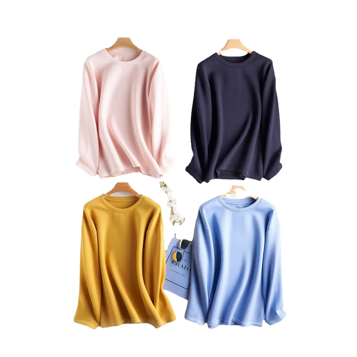 Women Blue Air Layer Long Sleeve T-Shirt Korean Style