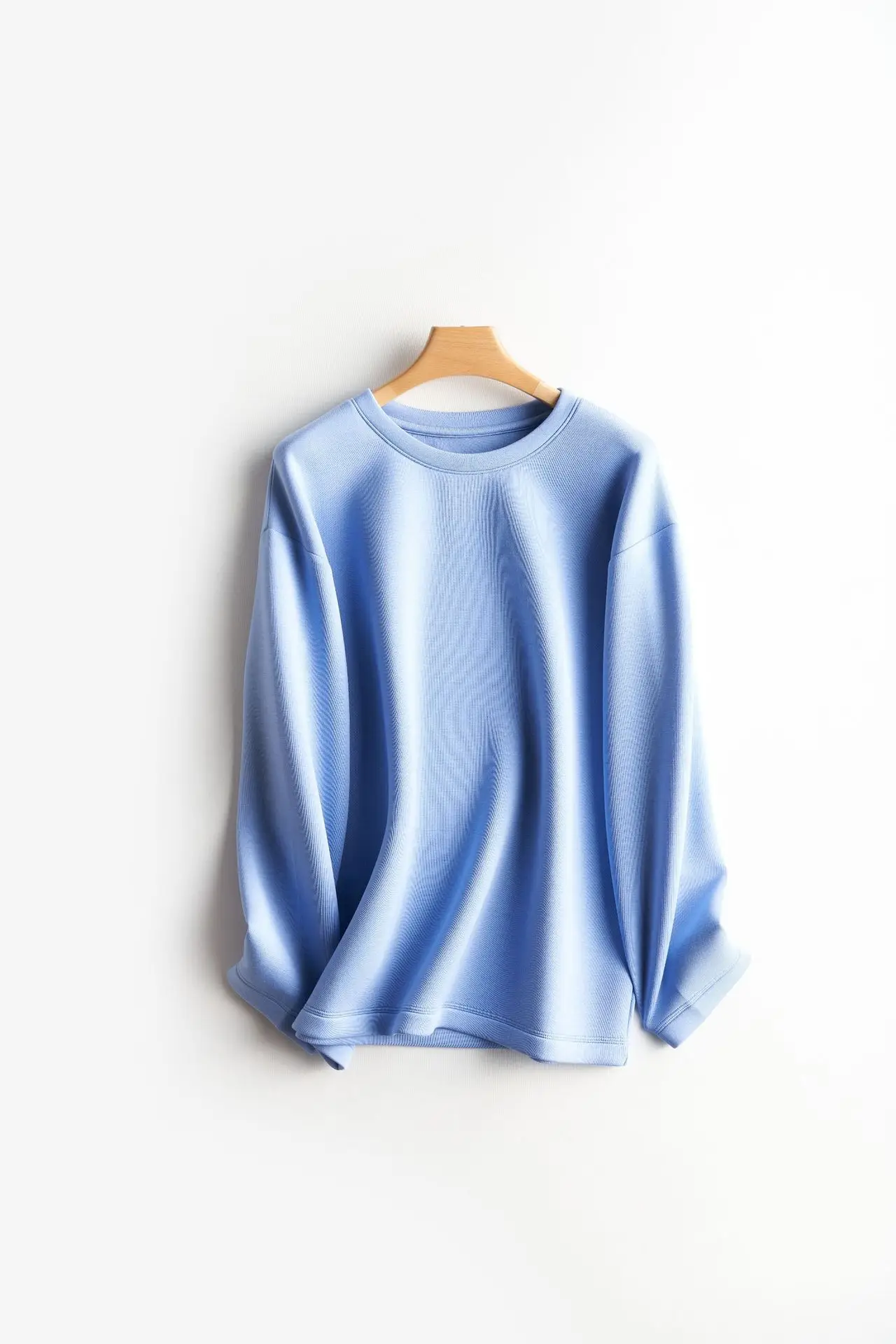 Women Blue Air Layer Long Sleeve T-Shirt Korean Style