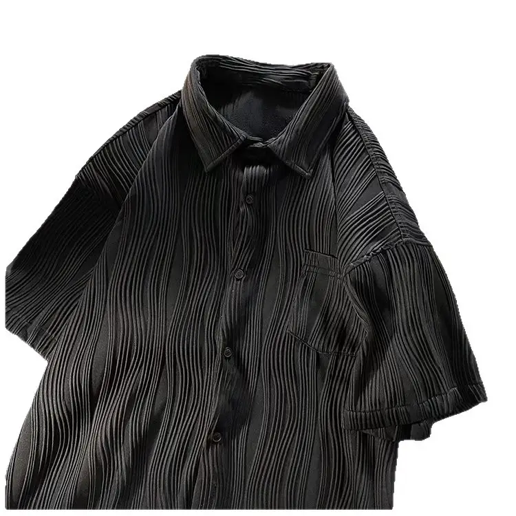 Men's White Silk Short Sleeve Shirt with Black Trouser - Image 6