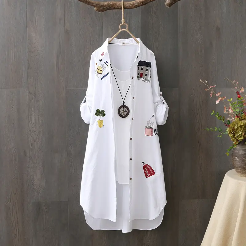 Women Sun-protecting Korean-style Cotton Shirt Light Blue - Image 3