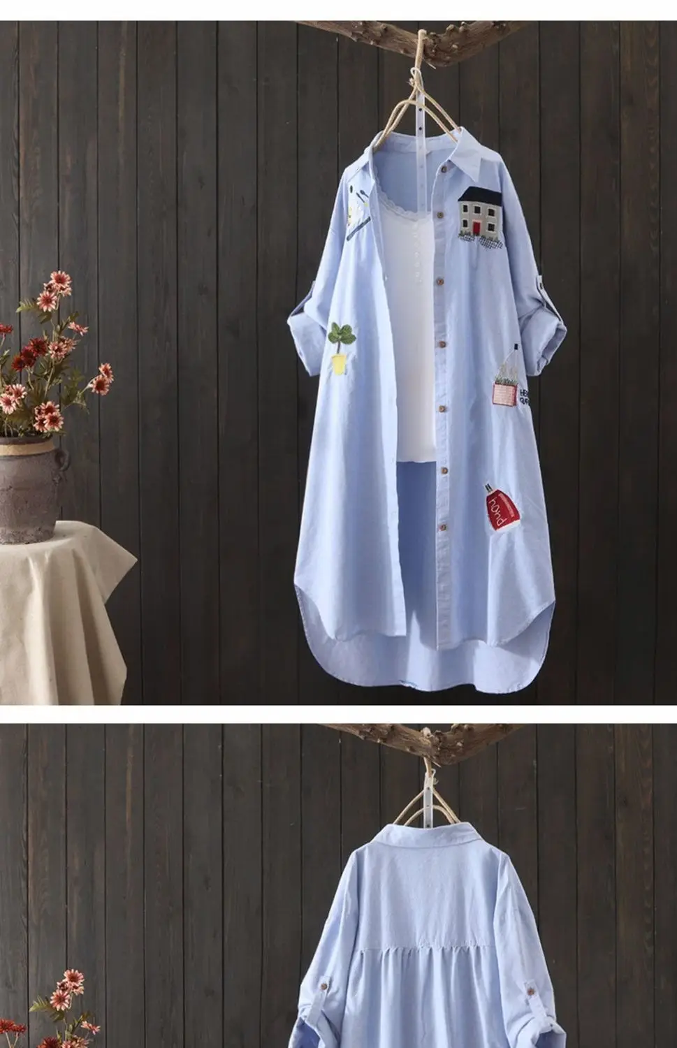 Women Sun-protecting Korean-style Cotton Shirt Light Blue — feature 4
