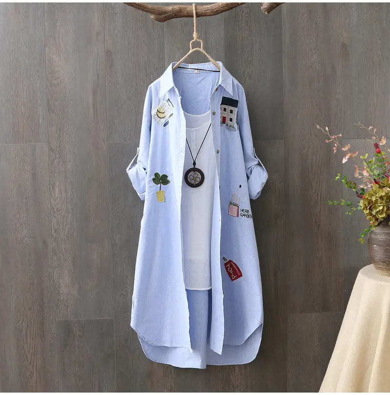 Women Sun-protecting Korean-style Cotton Shirt Light Blue — feature 9