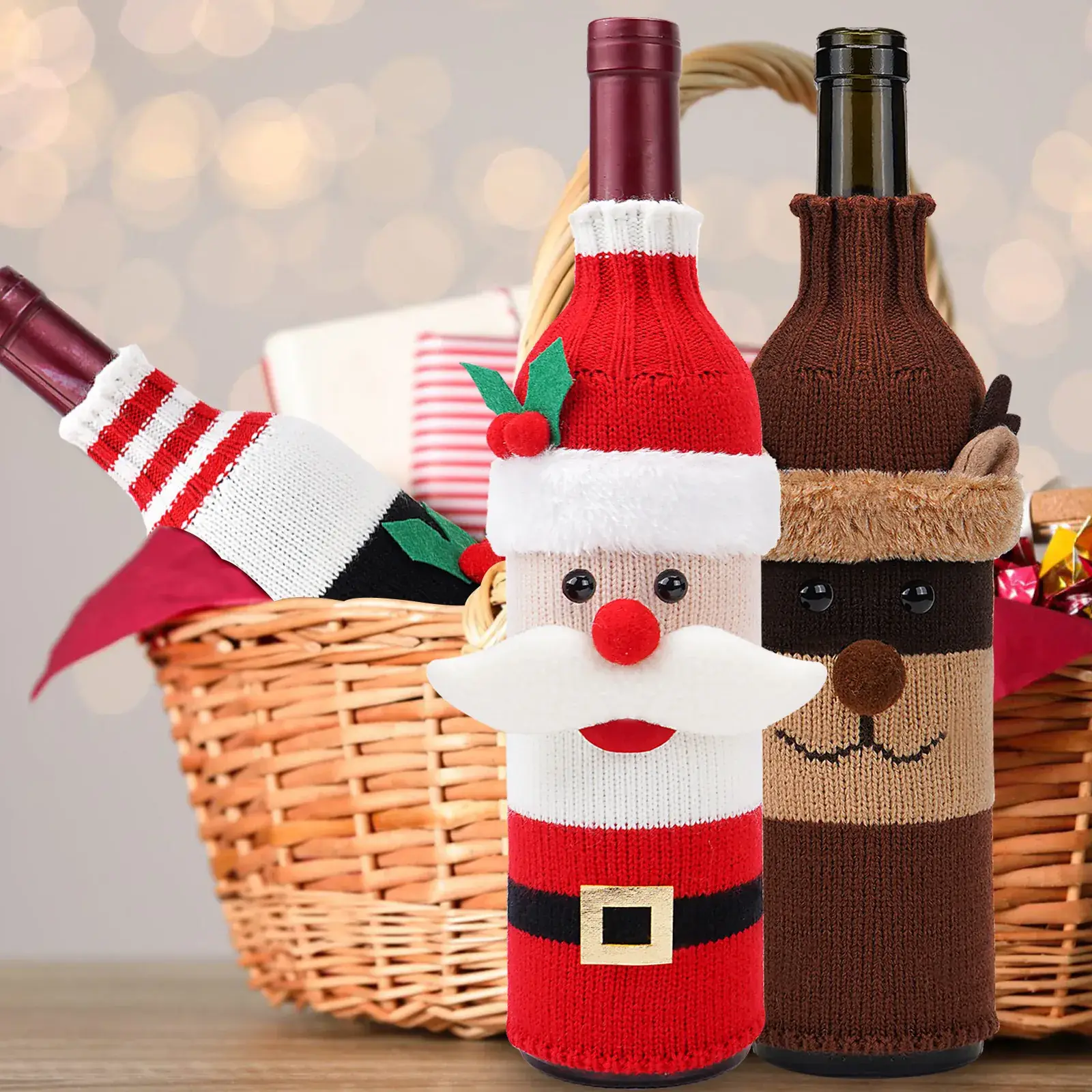 Christmas Claus Snowman Wine Bottle Set for Party & Home - Image 5