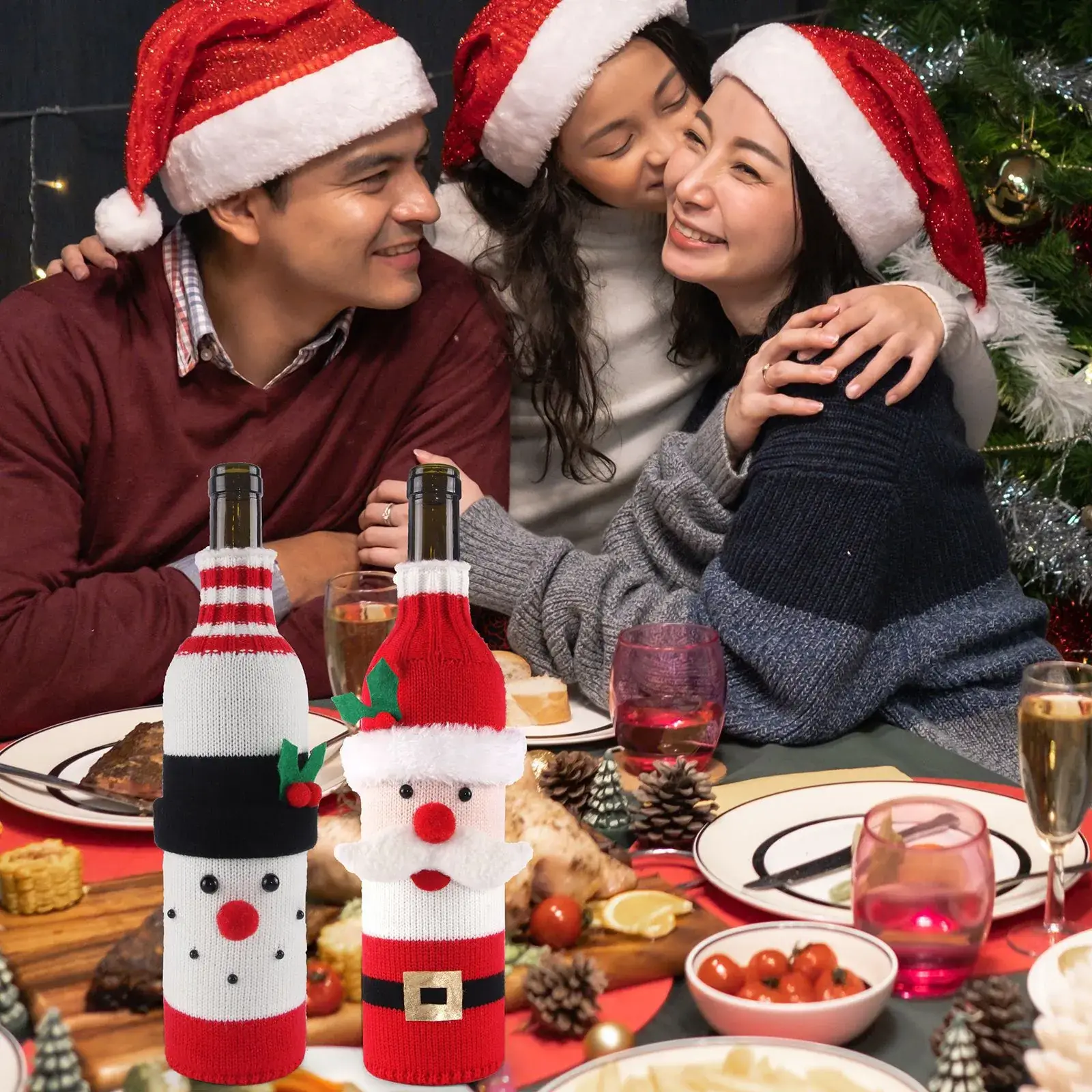 Christmas Claus Snowman Wine Bottle Set for Party & Home - Image 6