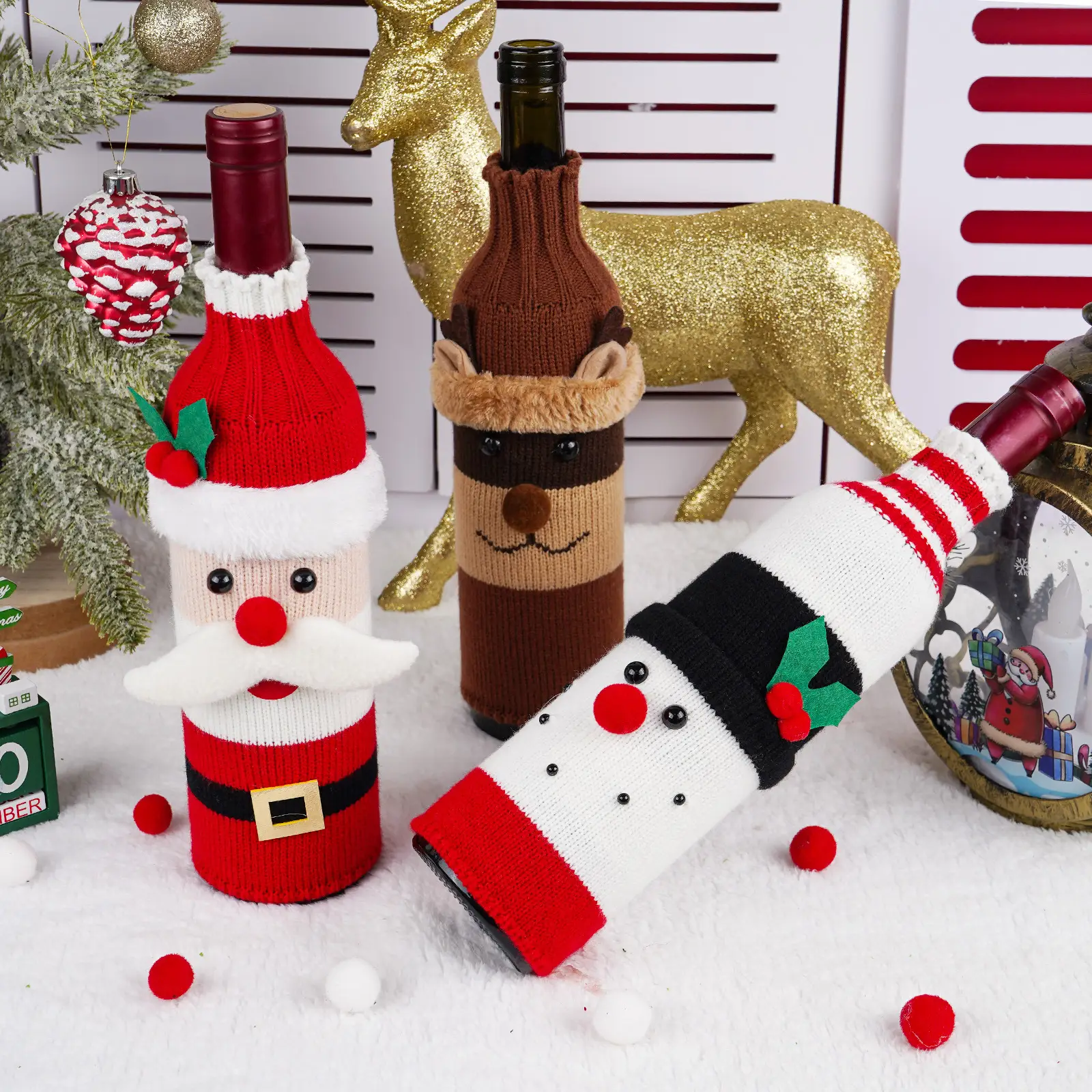 Christmas Claus Snowman Wine Bottle Set for Party & Home — feature 10
