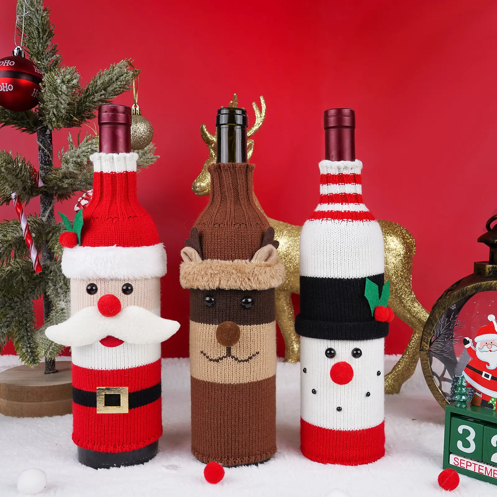 Christmas Claus Snowman Wine Bottle Set for Party & Home — feature 9