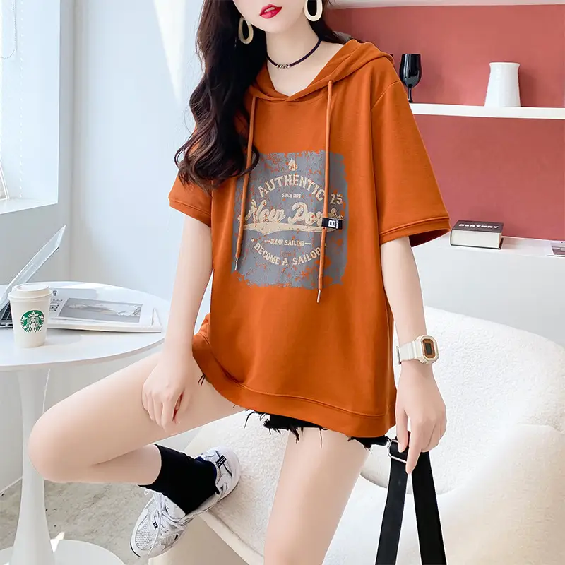 New Printed Hooded T-Shirt Women Plus Size Loose Casual Top - Image 5