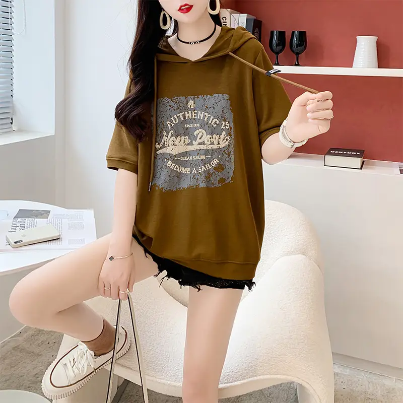 New Printed Hooded T-Shirt Women Plus Size Loose Casual Top - Image 6