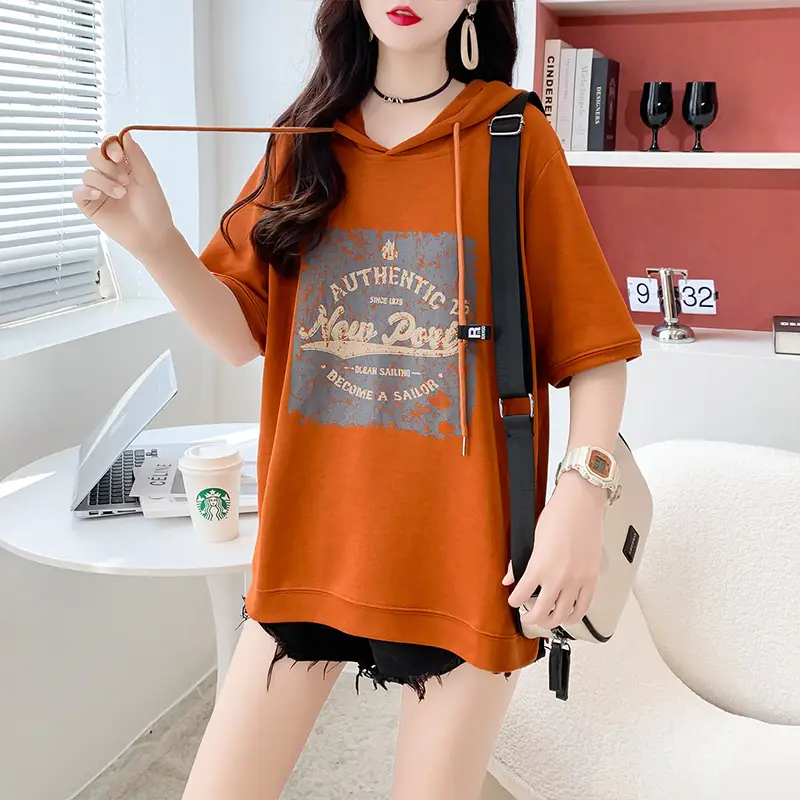 New Printed Hooded T-Shirt Women Plus Size Loose Casual Top - Image 2