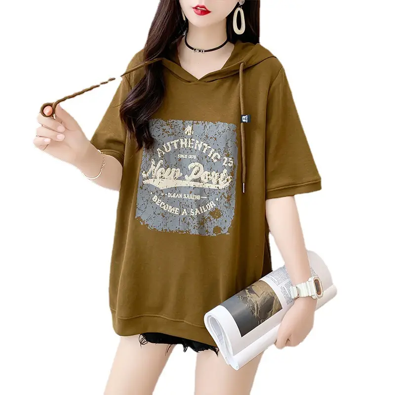 New Printed Hooded T-Shirt Women Plus Size Loose Casual Top - Image 7
