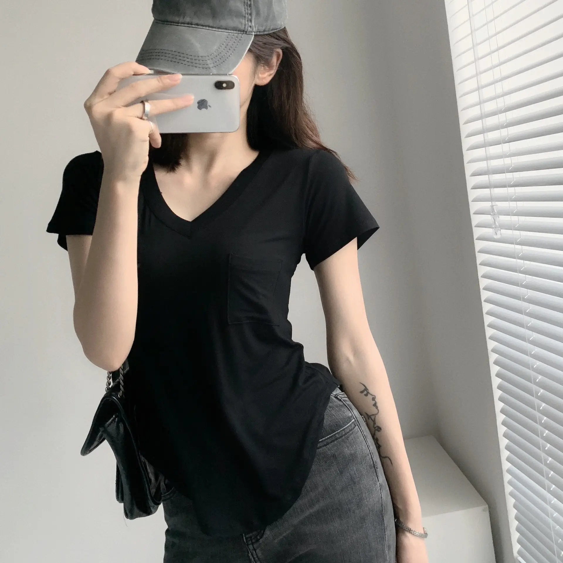 Women White V Neck Modal T-Shirt Summer Loose Slimming - Image 6