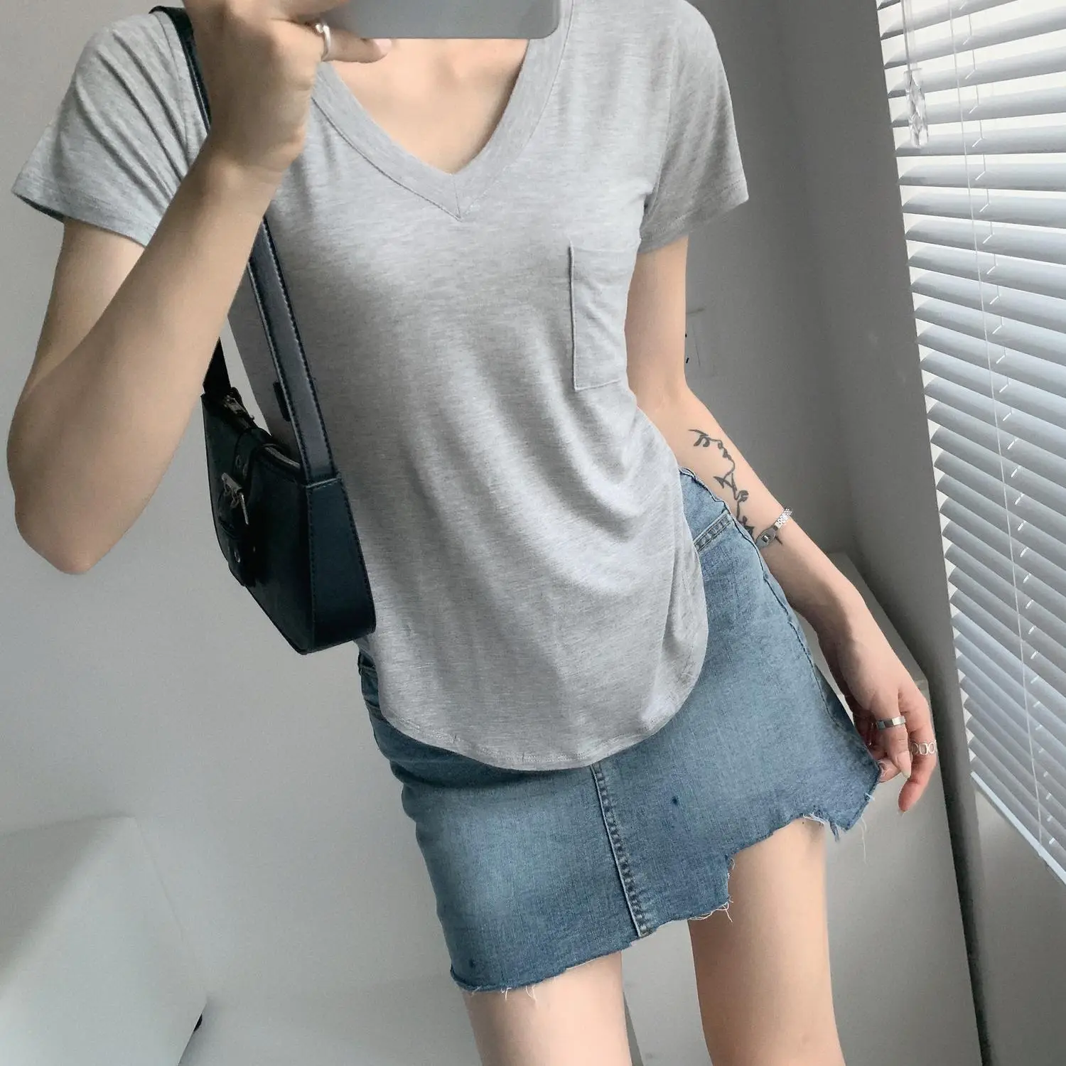 Women White V Neck Modal T-Shirt Summer Loose Slimming — feature 25