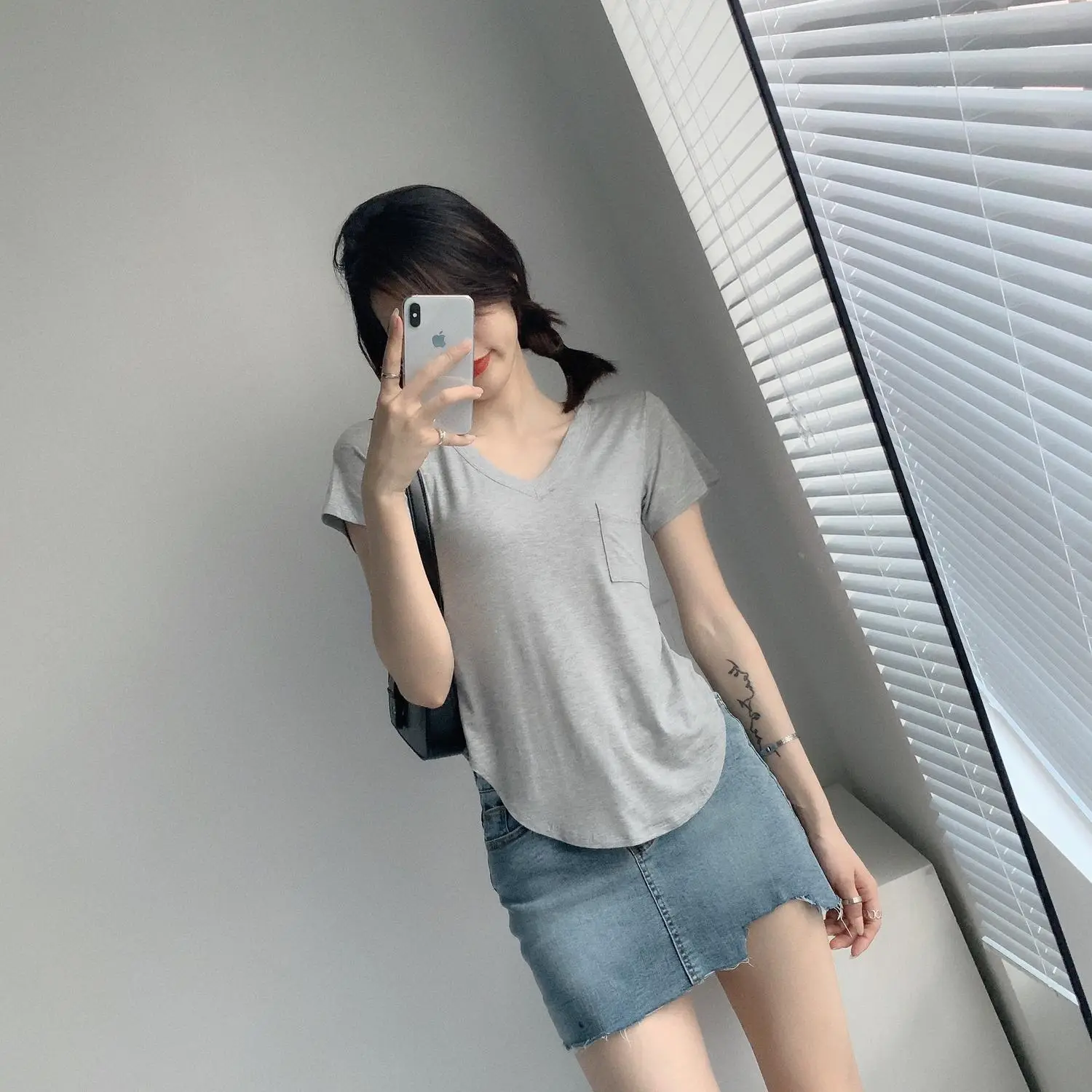 Women White V Neck Modal T-Shirt Summer Loose Slimming — feature 26