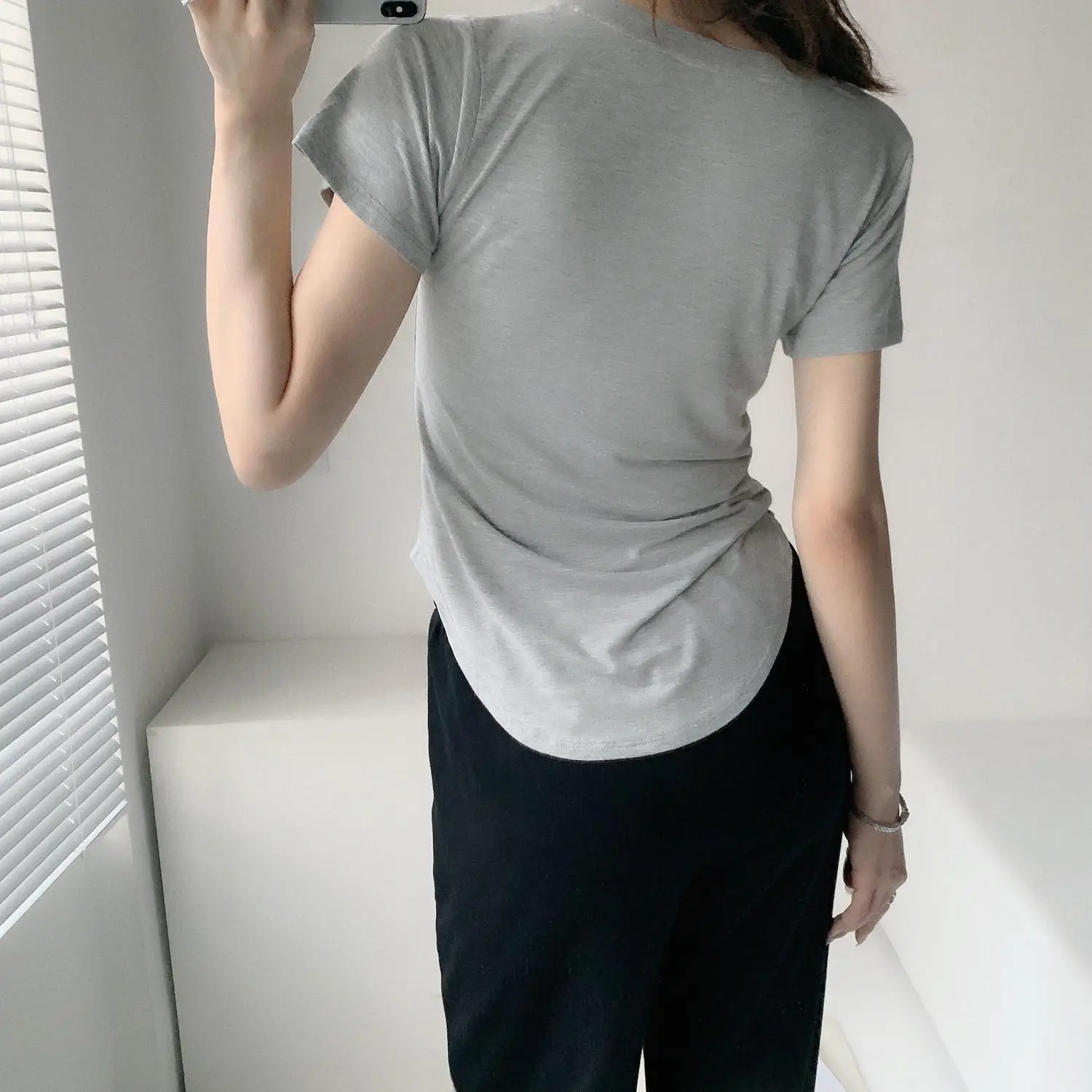 Women White V Neck Modal T-Shirt Summer Loose Slimming — feature 28