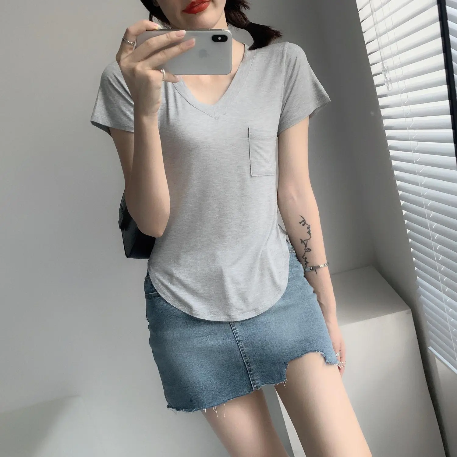 Women White V Neck Modal T-Shirt Summer Loose Slimming — feature 32