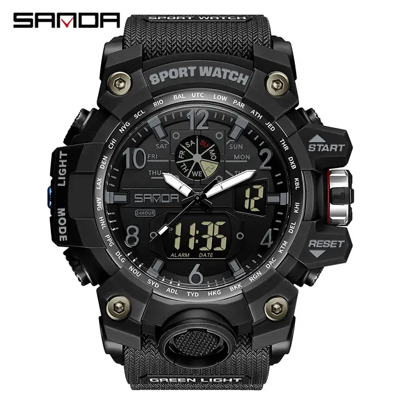 Sanda 3169 Black Digital Sport Watch Multi-Function - Image 2