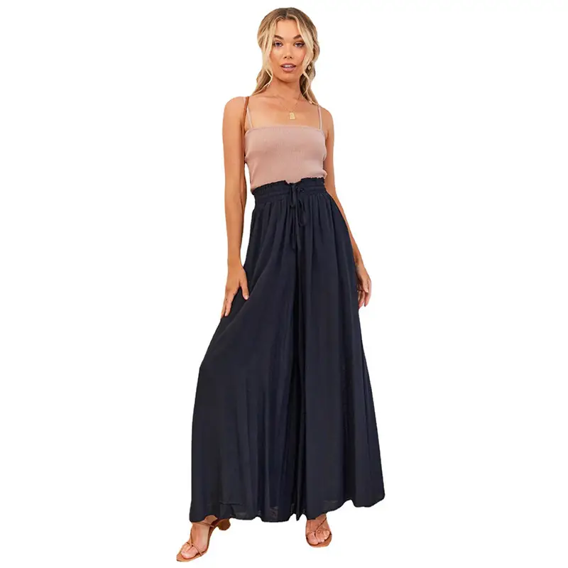 White Wide Leg Trousers with Elastic Waistband for Women - Image 14