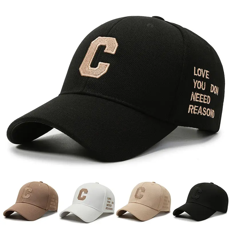 Black Embroidered C Cap for Men Women Casual Sun Protection - Image 2