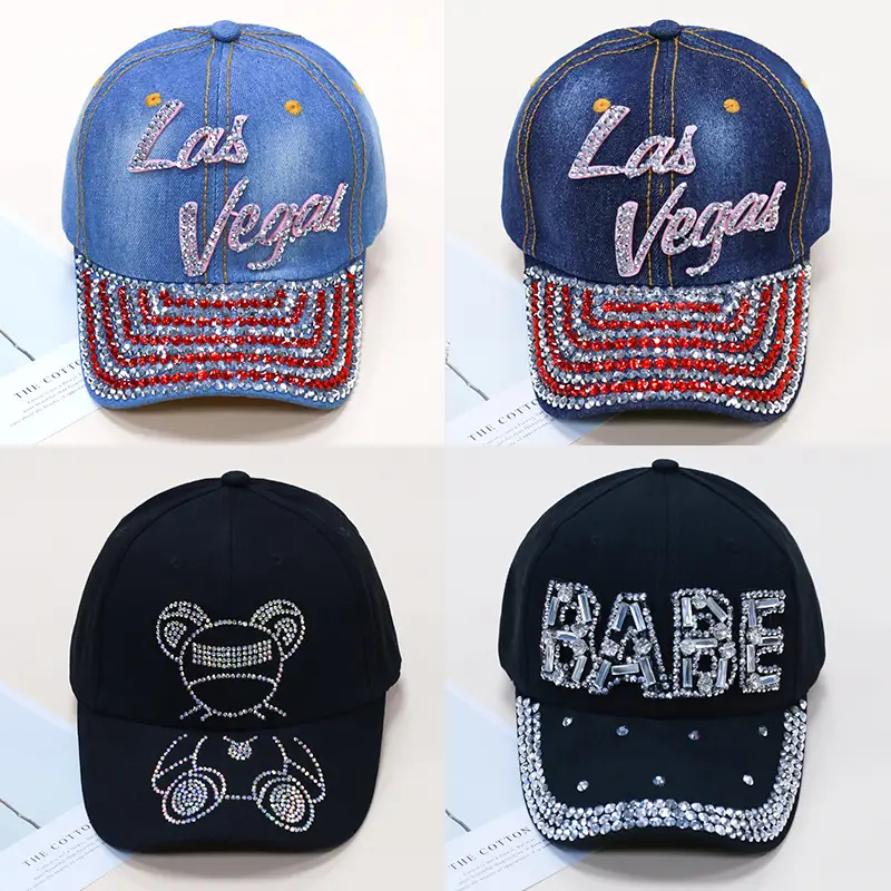 Women's Blue Embroidered Baseball Cap with Rhinestone & Floral Design - Image 6