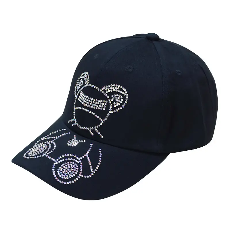 Women's Blue Embroidered Baseball Cap with Rhinestone & Floral Design - Image 9