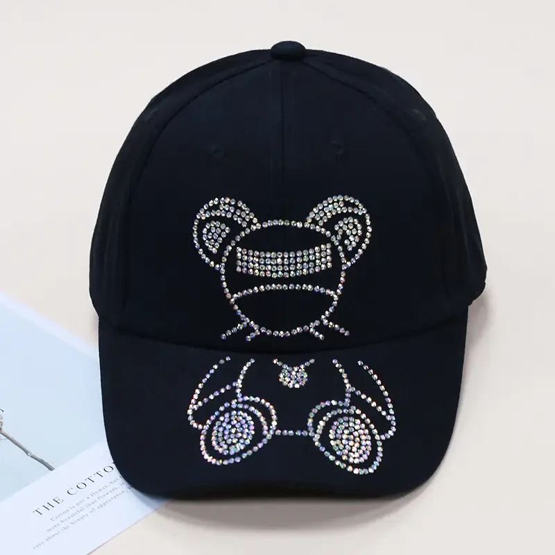 Women's Blue Embroidered Baseball Cap with Rhinestone & Floral Design - Image 2