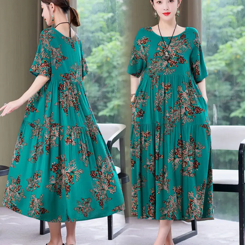 Women Mid-Length Cotton Silk Summer Dress Large Size - Image 26