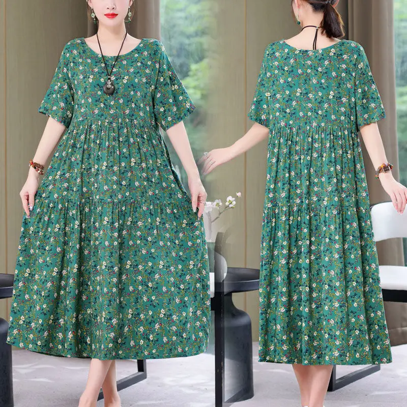 Women Mid-Length Cotton Silk Summer Dress Large Size - Image 27