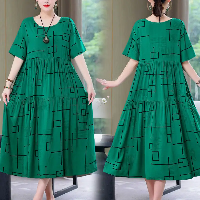Women Mid-Length Cotton Silk Summer Dress Large Size - Image 29