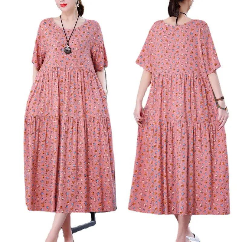 Women Mid-Length Cotton Silk Summer Dress Large Size - Image 30