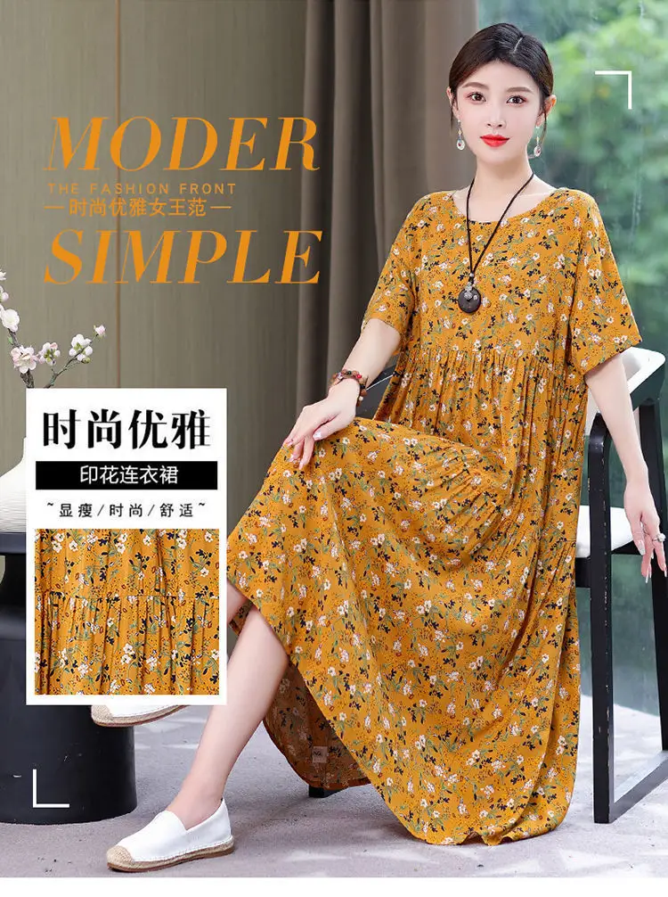 Women Mid-Length Cotton Silk Summer Dress Large Size — feature 15