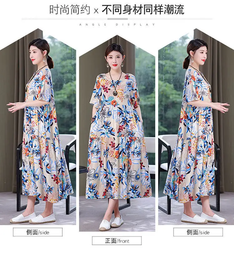 Women Mid-Length Cotton Silk Summer Dress Large Size — feature 16