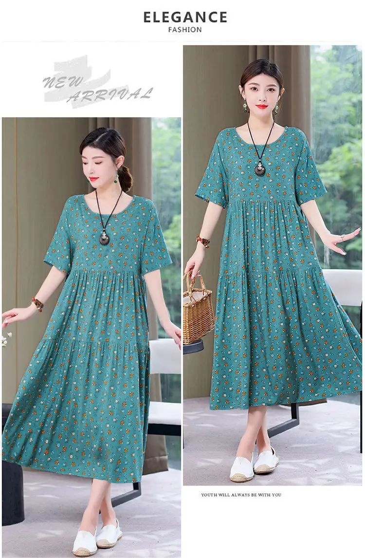 Women Mid-Length Cotton Silk Summer Dress Large Size — feature 23