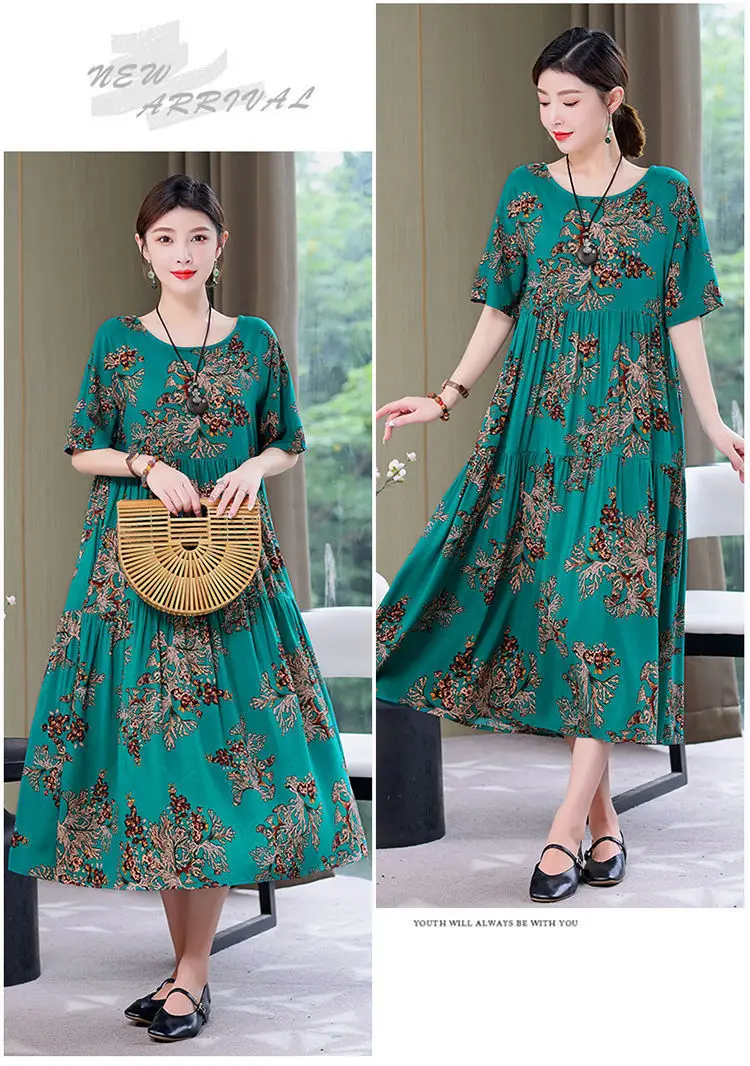 Women Mid-Length Cotton Silk Summer Dress Large Size — feature 30