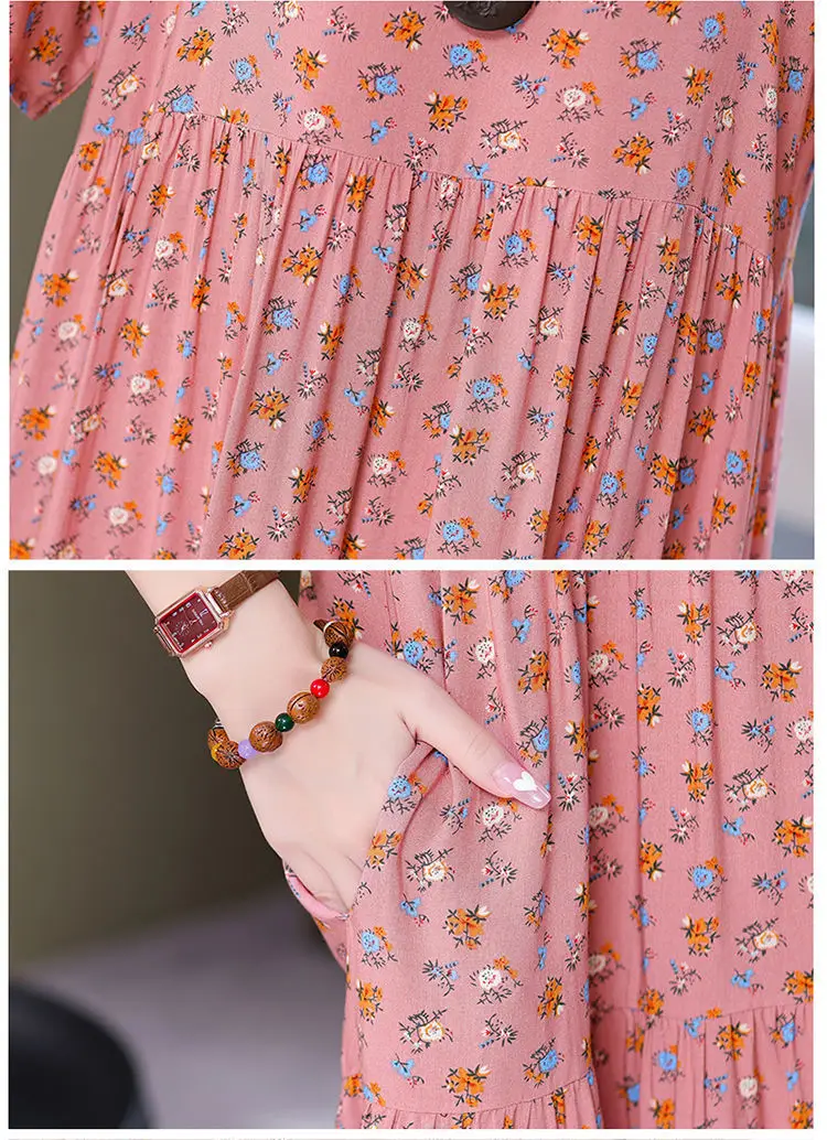 Women Mid-Length Cotton Silk Summer Dress Large Size — feature 35