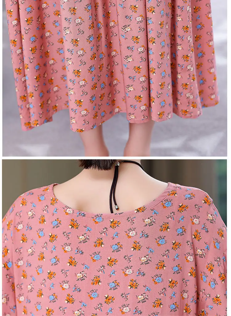 Women Mid-Length Cotton Silk Summer Dress Large Size — feature 36