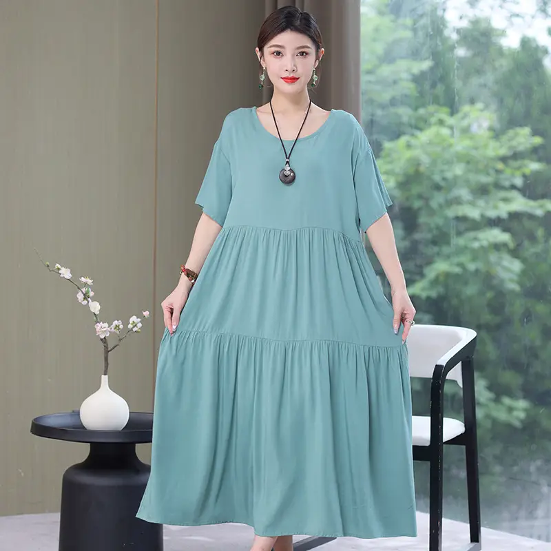 Women Mid-Length Cotton Silk Summer Dress Large Size - Image 20