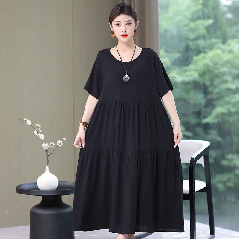 Women Mid-Length Cotton Silk Summer Dress Large Size - Image 22