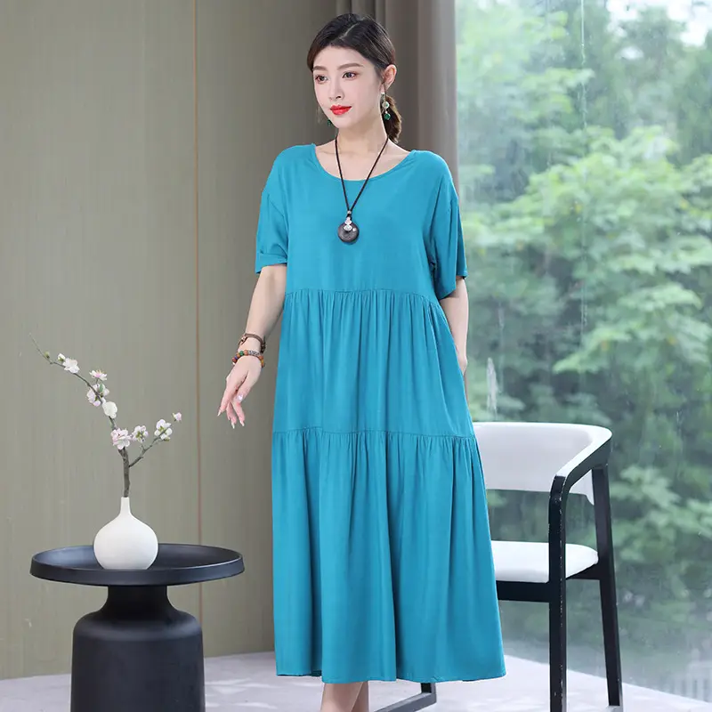 Women Mid-Length Cotton Silk Summer Dress Large Size - Image 23
