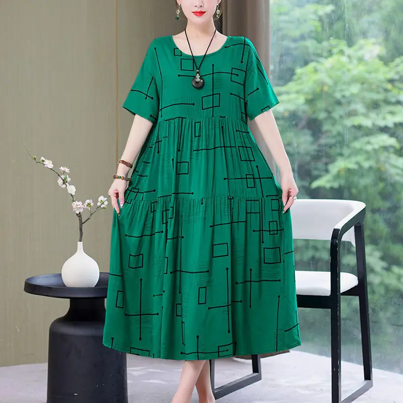 Women Mid-Length Cotton Silk Summer Dress Large Size - Image 4