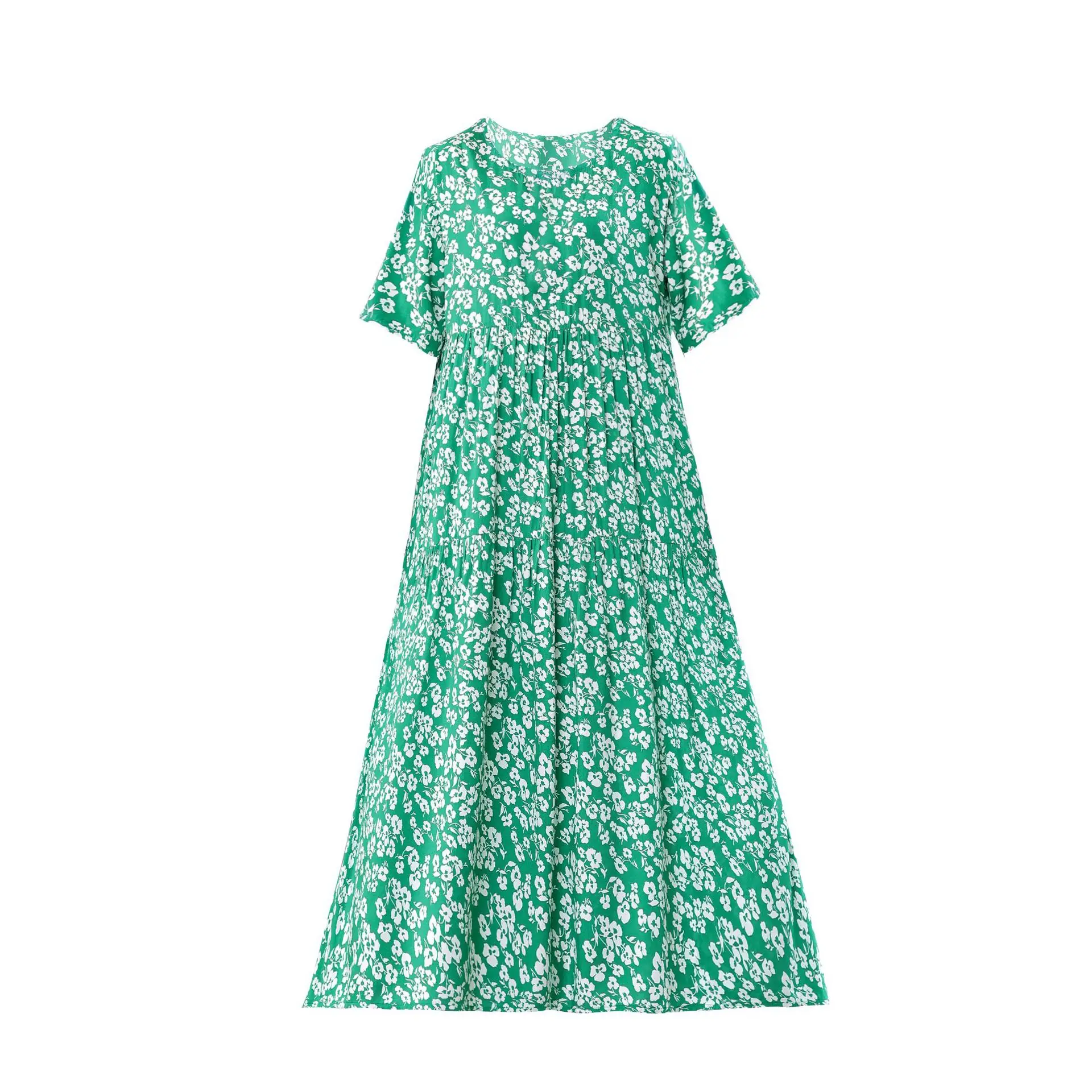 Women Floral Cotton Silk Dress Blue Large Size - Image 44