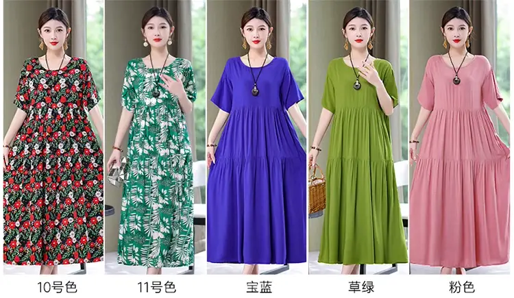 Women Floral Cotton Silk Dress Blue Large Size — feature 25