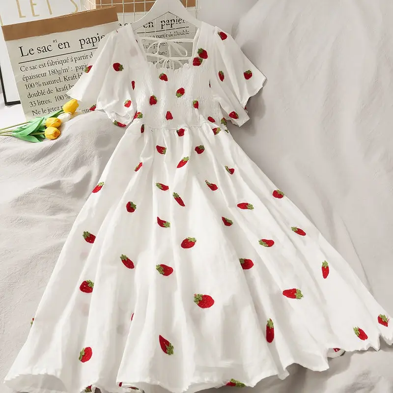 Women's Fruit Print A-Line Skirt Dress White - Image 3