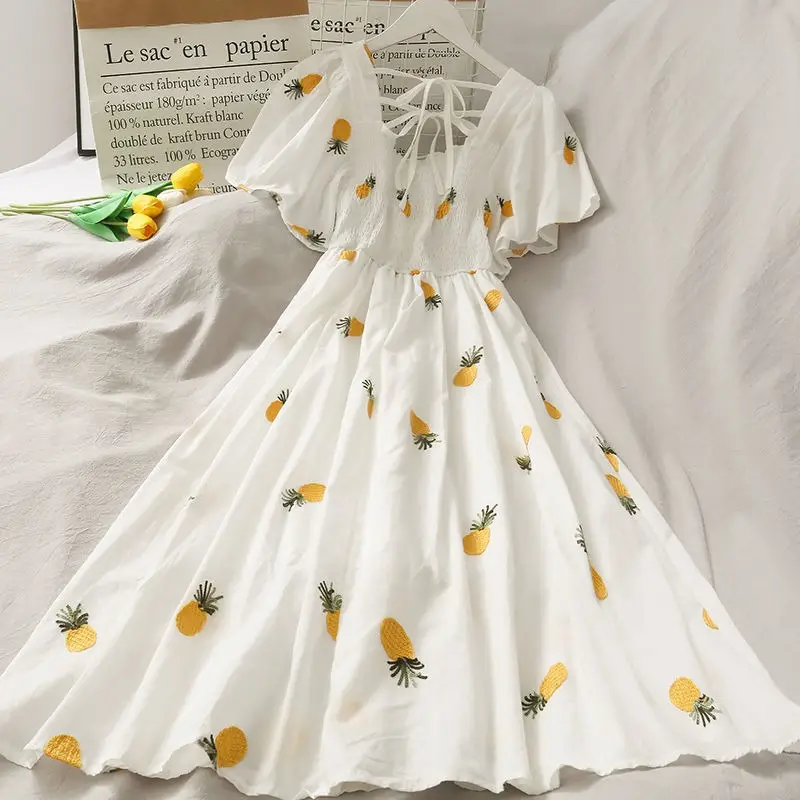 Women's Fruit Print A-Line Skirt Dress White - Image 4