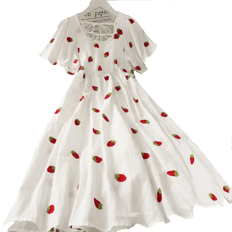 Women's Fruit Print A-Line Skirt Dress White - Image 7