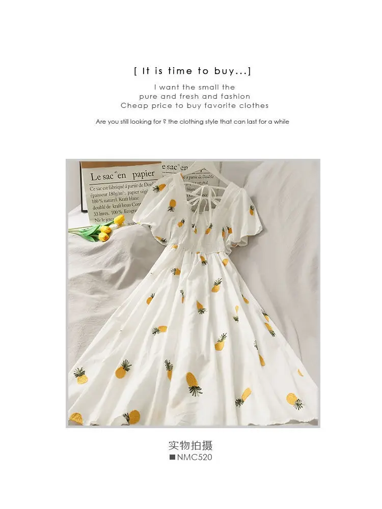 Women's Fruit Print A-Line Skirt Dress White — feature 2
