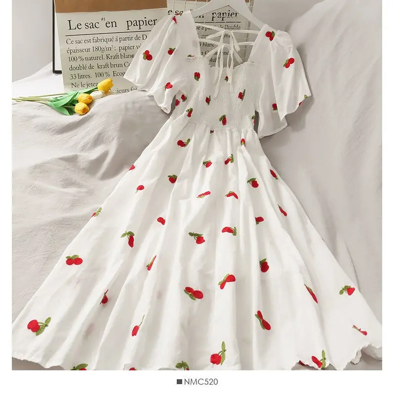 Women's Fruit Print A-Line Skirt Dress White — feature 4