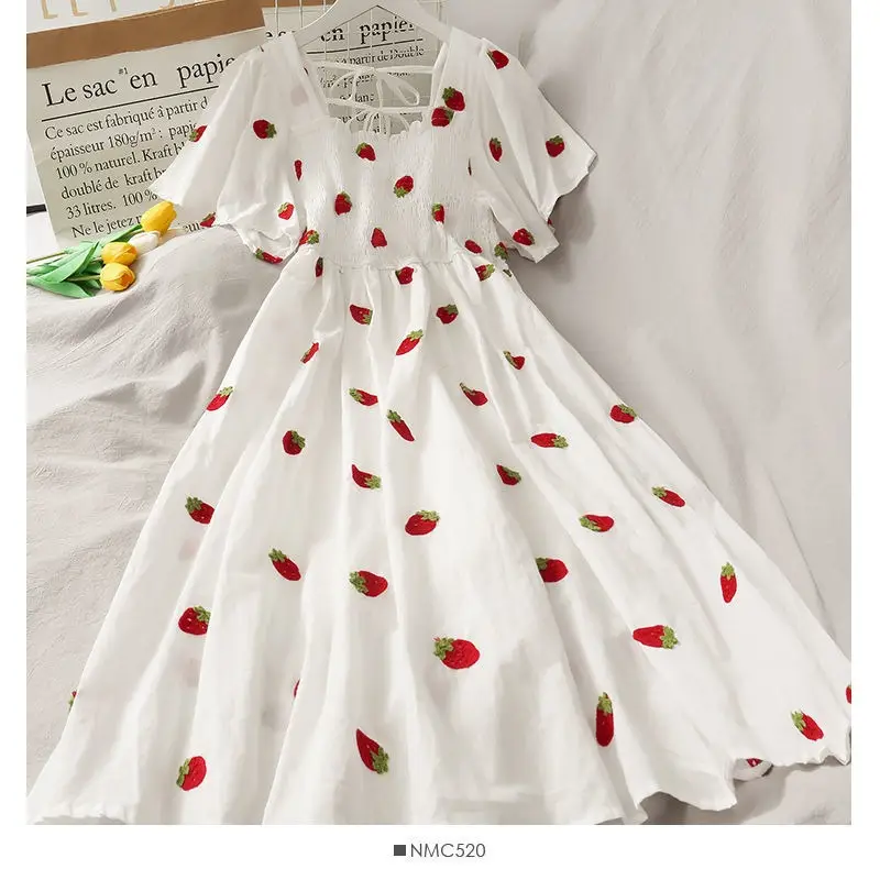 Women's Fruit Print A-Line Skirt Dress White — feature 5