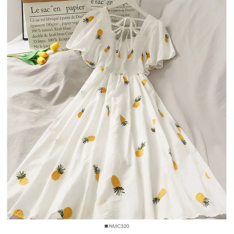 Women's Fruit Print A-Line Skirt Dress White — feature 6